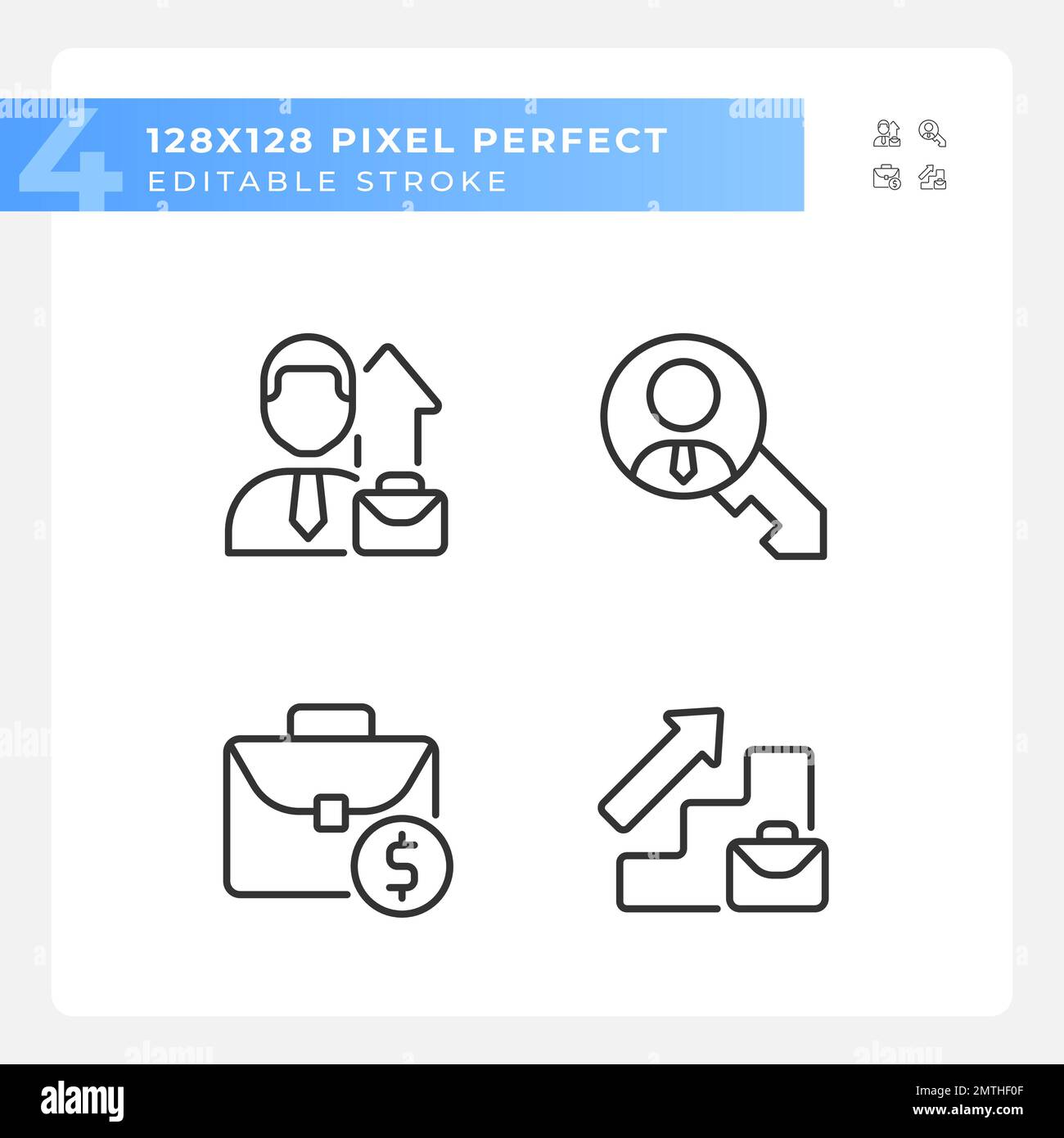 Opportunità di carriera pixel perfetto icone lineari set Illustrazione Vettoriale