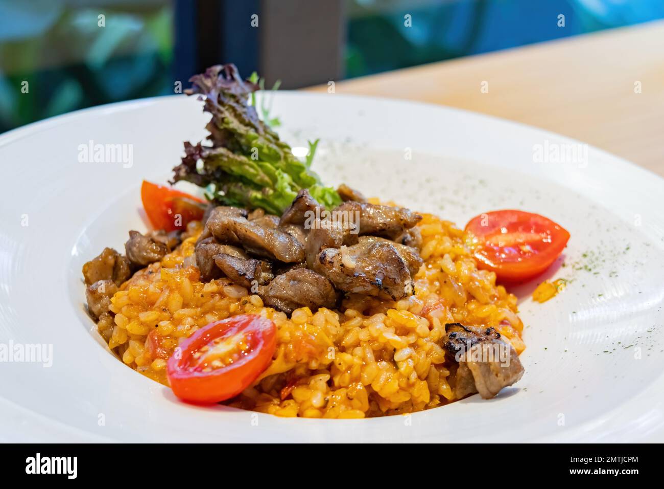 Primo piano di risotto di manzo a Taipei, Taiwan Foto Stock