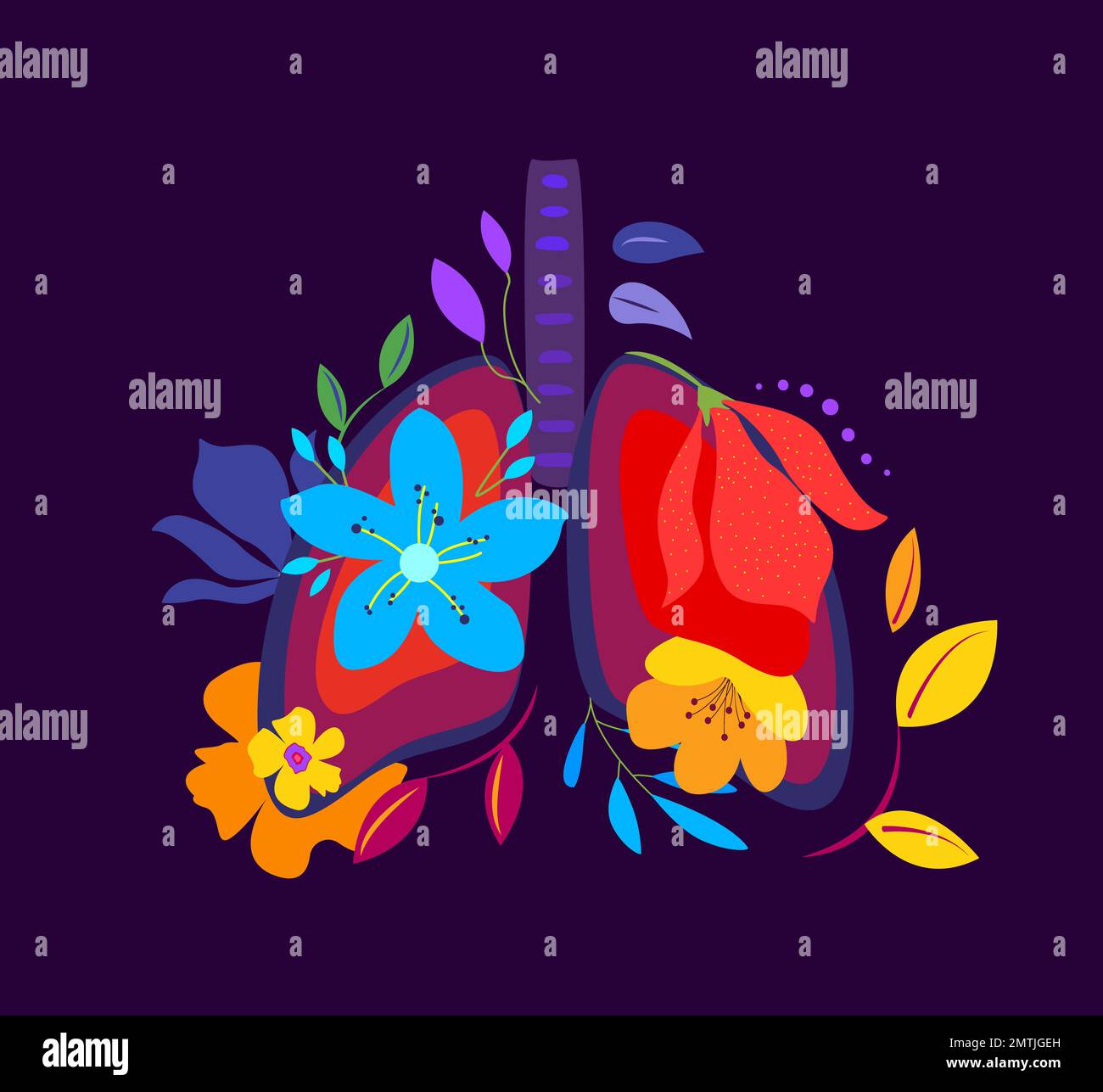 Bella Flowered Healthy Lungs.Breathing System,Flowers.Floral interno organo polmoni umani.Anatomical Respiratory System.Pulmonary Medicine,Poster,Ba Foto Stock