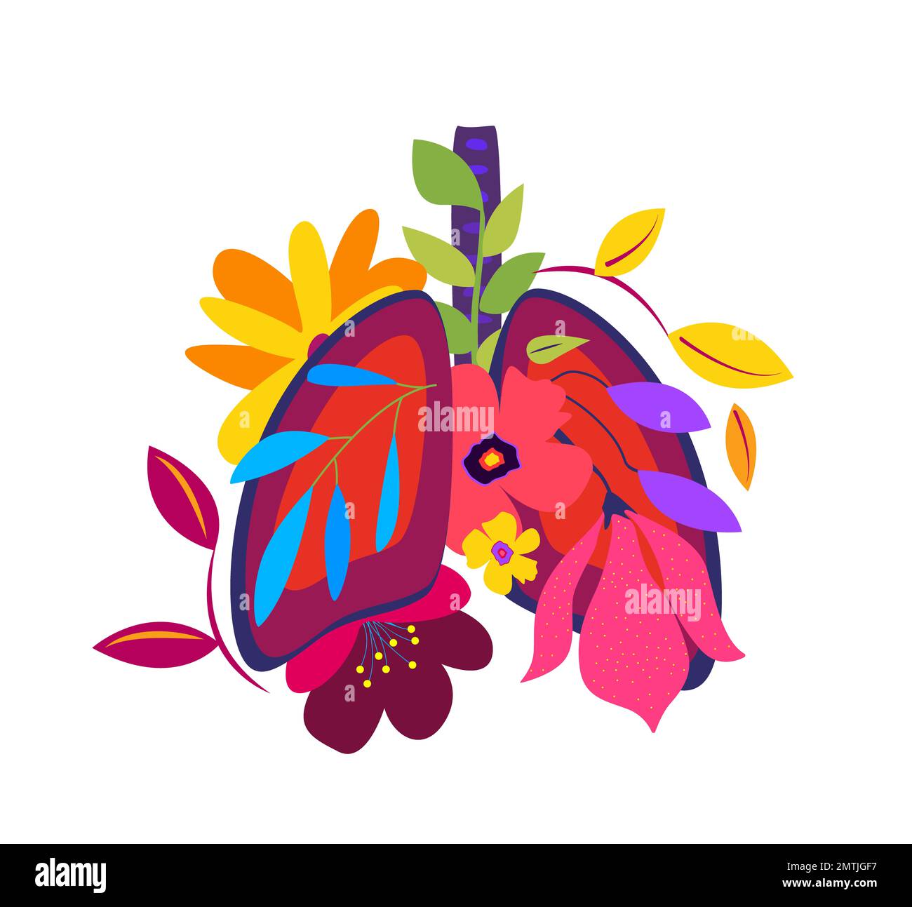 Bella Flowered Healthy Lungs.Breathing System,Flowers.Floral interno organo polmoni umani.Anatomical Respiratory System.Pulmonary Medicine,Poster,Ba Foto Stock