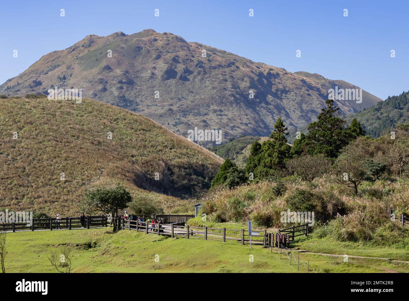 Vista soleggiata del Qingtiangang Grassland a Taipei, Taiwan Foto Stock