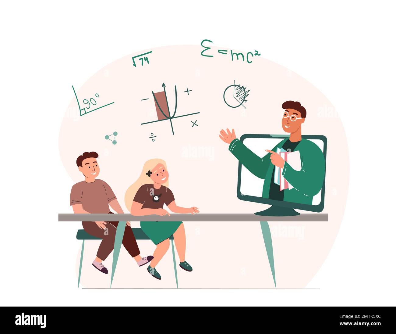 Istruzione remota.lezione digitale online Educazione per i bambini.insegnante Coach spiegare la conoscenza per gli studenti su laptop.Study.Homew video Foto Stock