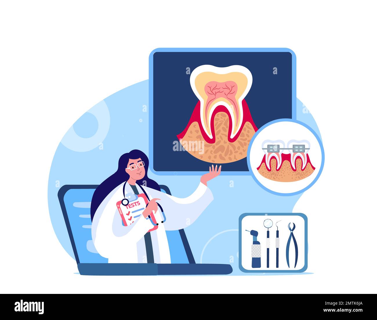 Stomatologist in linea, dentista della donna, medico ortodontista Internet Consultationt, Presentazione Seminar.Teeth Diagnostica, odontoiatria, dentista braces.Internet Foto Stock