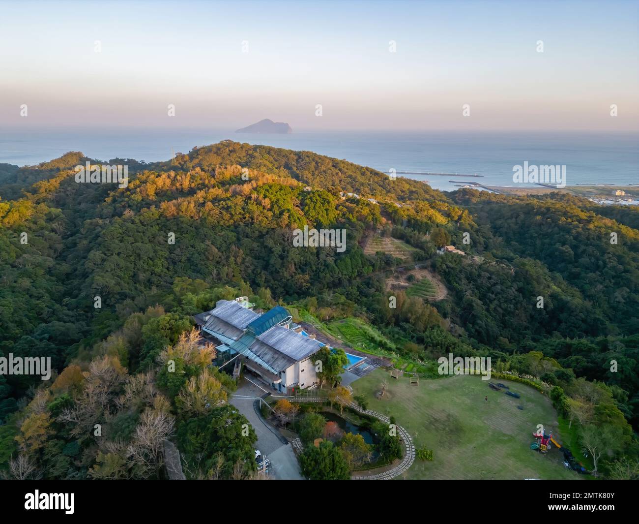 Veduta aerea del paesaggio della zona di Toucheng Township a Taiwan Foto Stock