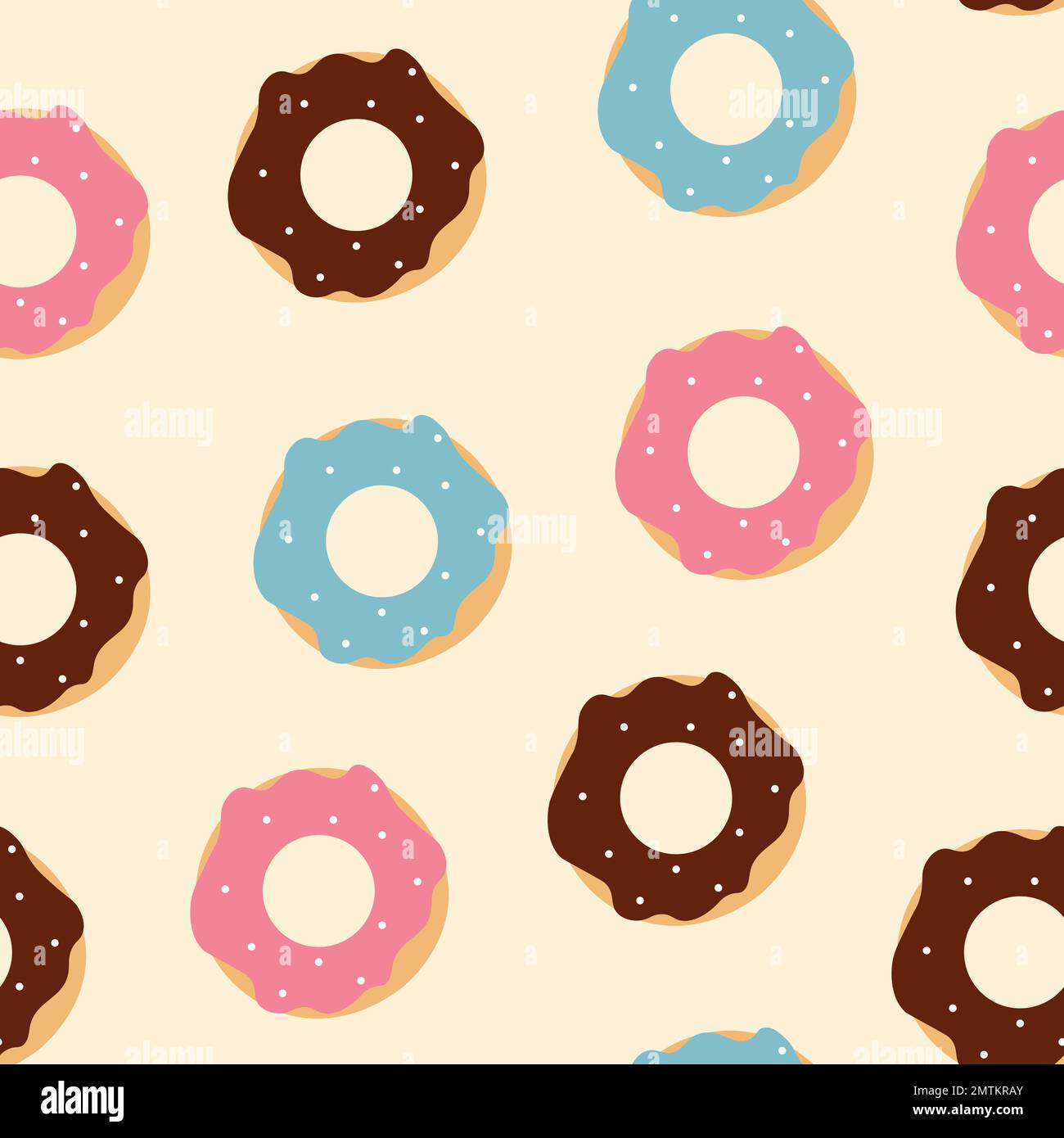 Ciambelle con colori diversi senza cuciture su sfondo chiaro per caffè e ristorante, panetteria. Illustrazione Vettoriale