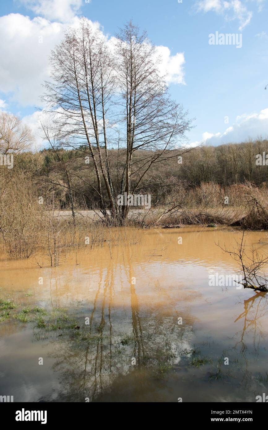 alluvione in germania hessen Foto Stock