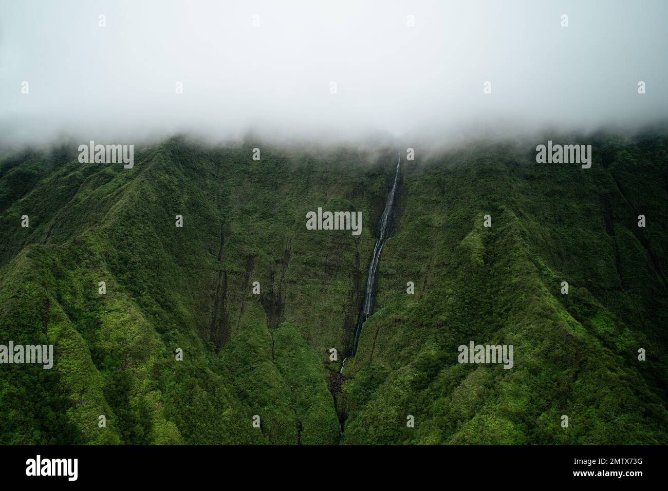 Aereo delle scogliere verdi della costa di Na Pali a Kauai, Hawaii Foto Stock