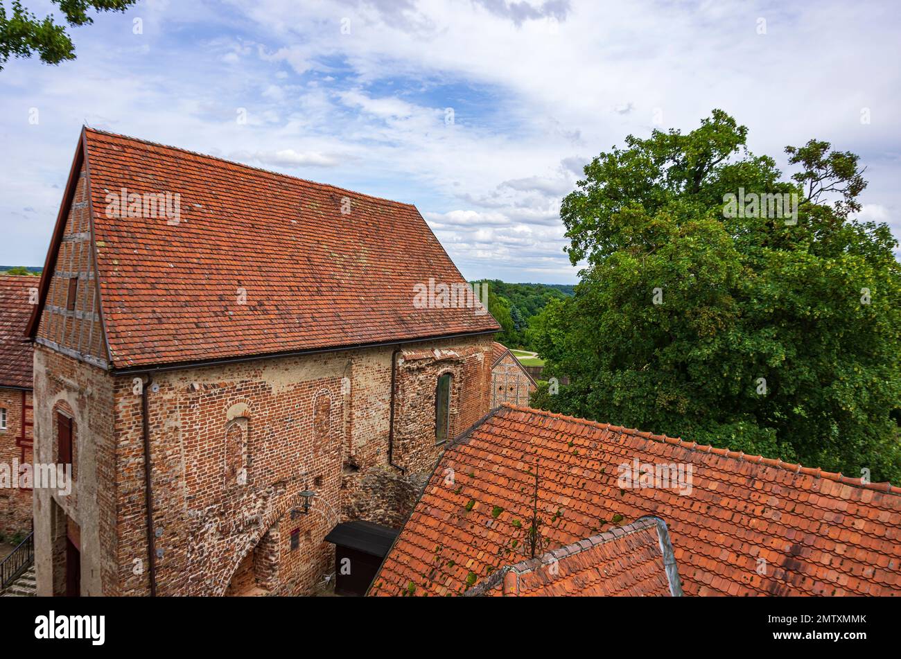 Castello di Stargard, un castello medievale in cima alla collina del 12th ° secolo, a Burg Stargard, Meclemburgo-Pomerania occidentale, Germania. Foto Stock