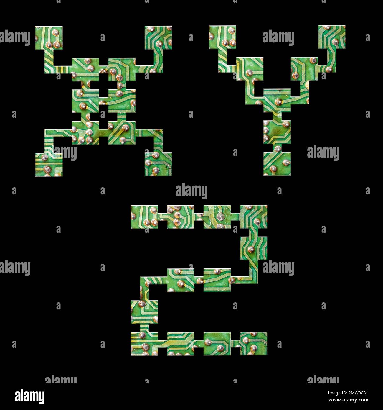 Illustrazione dell'alfabeto della scheda a circuiti stampati - lettere X-Z Foto Stock