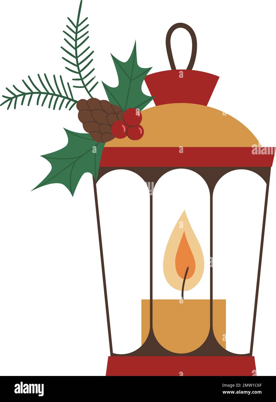 Lanterna vettoriale con candela isolata su sfondo bianco. Simpatico illustrazione divertente del simbolo del nuovo anno. Foto di stile piatto di Natale per le decorazioni o d Illustrazione Vettoriale