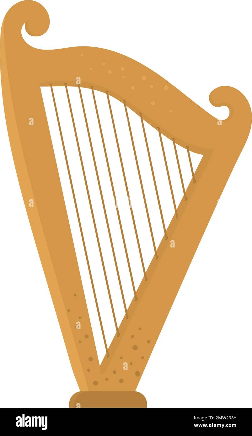 Vettore piatto arpa divertente. Carino St.. Illustrazione dello strumento musicale del giorno di Patrick. Icona delle feste nazionali irlandesi isolata su sfondo bianco. Illustrazione Vettoriale