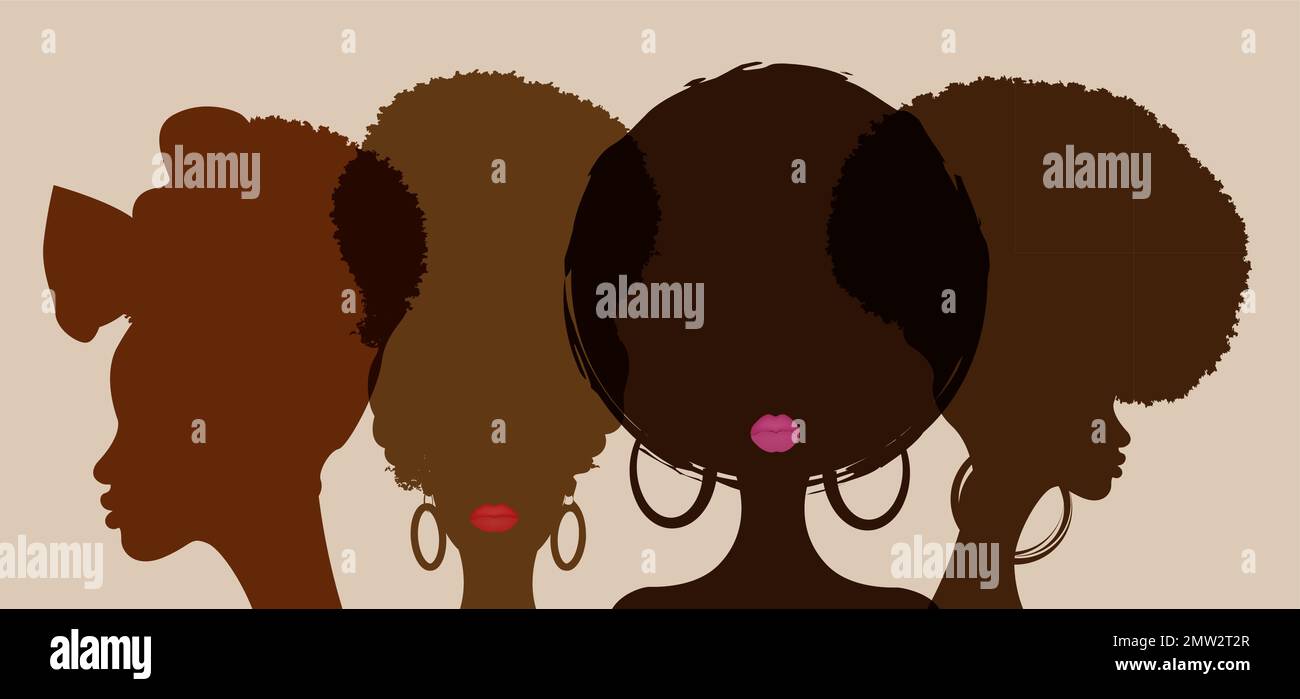 Black History banner del mese per festeggiare. Ritratto le donne africane si affiancano. Storia afro-americana o mese di storia nera. Festeggia Illustrazione Vettoriale