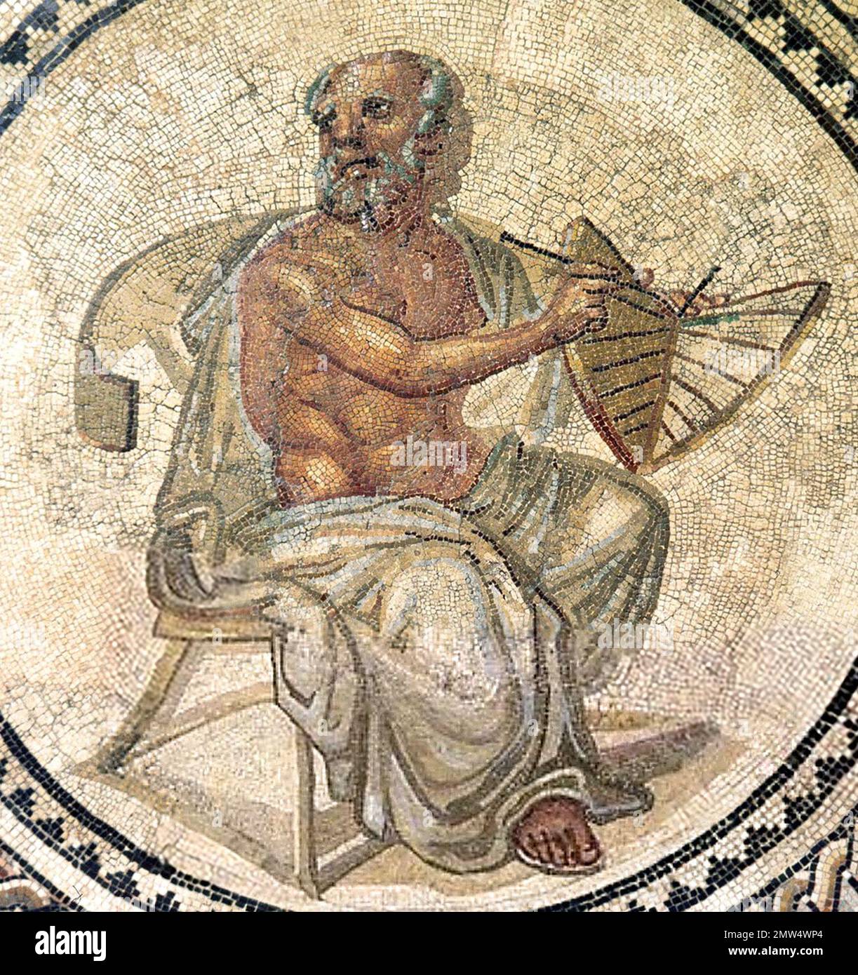 Anaximander. Antico mosaico romano del filosofo greco pre-socratico, Anaximander (Anaximandros; 610 – 546 a.C.), III secolo d.C. Foto Stock