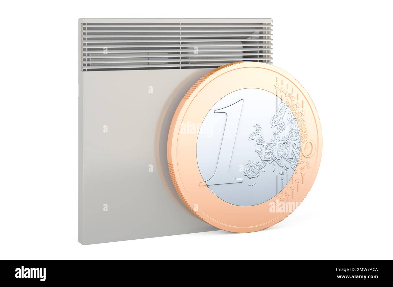 Riscaldatore convettivo con moneta europea. Concetto di risparmio energetico. 3D rendering isolato su sfondo bianco Foto Stock