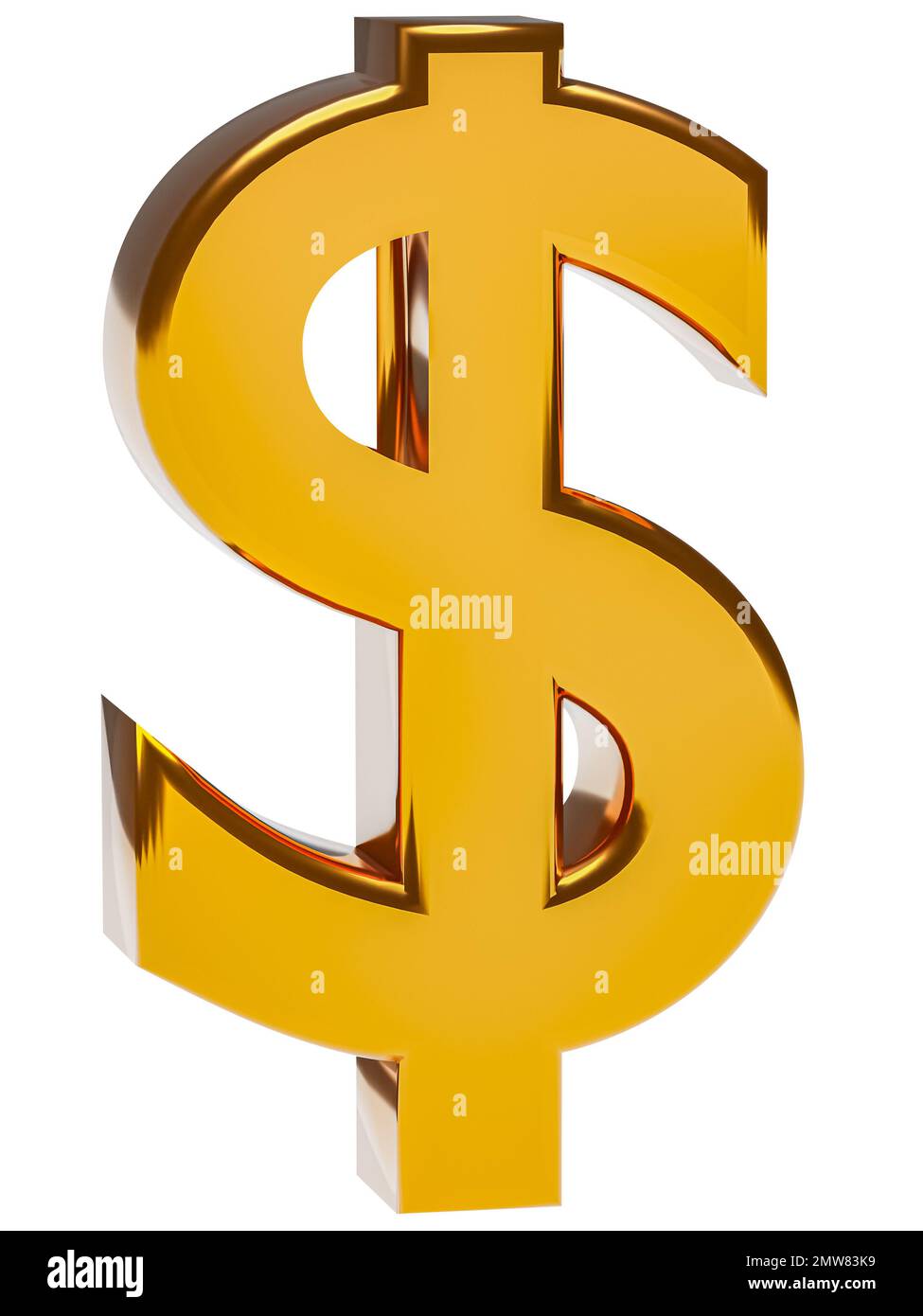Simbolo finanziario e commerciale. Simbolo del dollaro d'oro isolato su bianco. rendering 3d Foto Stock