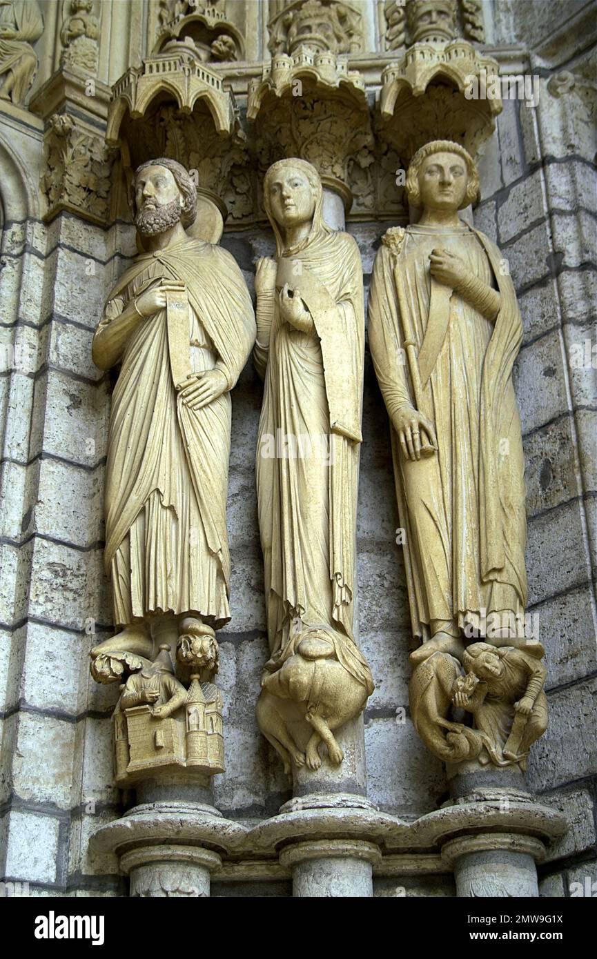 Chartres Francja, Francia, Frankreich, Cathédrale Notre-Dame, Cattedrale di nostra Signora, Cattedrale, Katedra, facciata laterale nord; Nordseite, Frammento portale Foto Stock