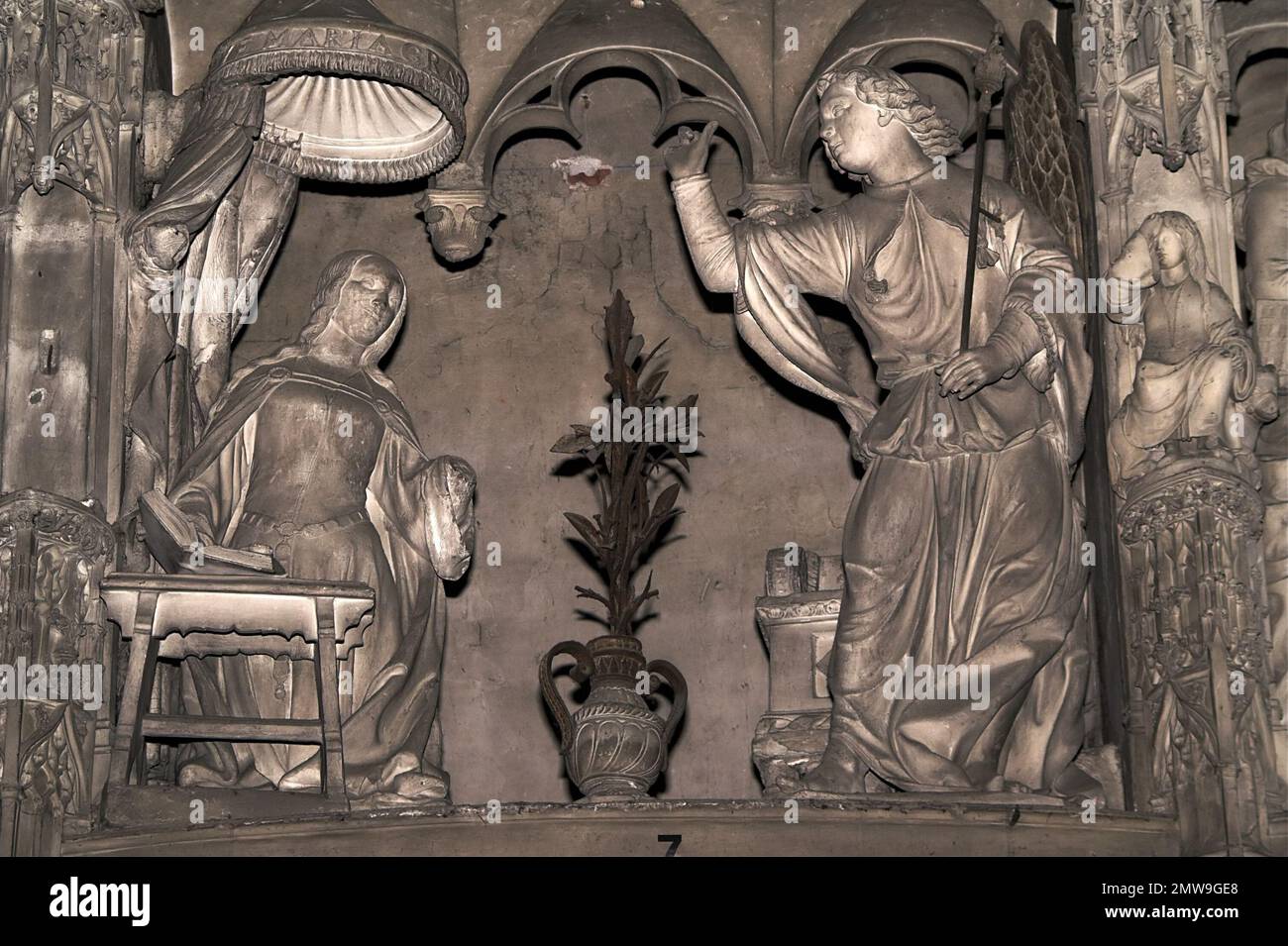 Chartres Francja, Francia, Frankreich, Cathédrale Notre-Dame, Cattedrale di nostra Signora, Cattedrale, Katedra, Coro muro - scena dell'Annunciazione, Jehan Soulas Foto Stock