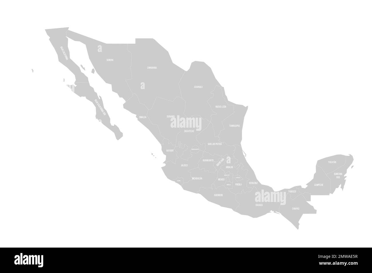 Messico mappa politica delle divisioni amministrative Illustrazione Vettoriale