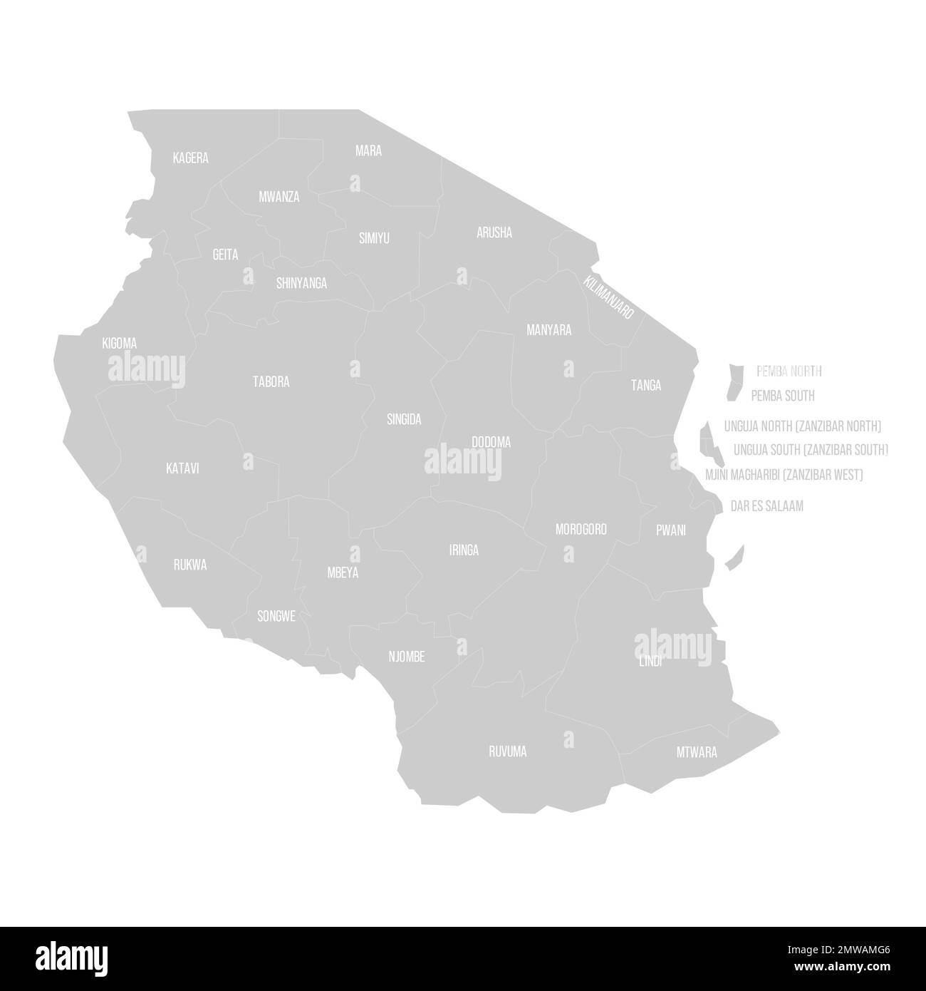 Tanzania mappa politica delle divisioni amministrative Illustrazione Vettoriale