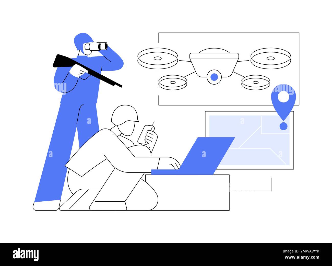 Illustrazione vettoriale astratta del concetto di drone militare. Illustrazione Vettoriale