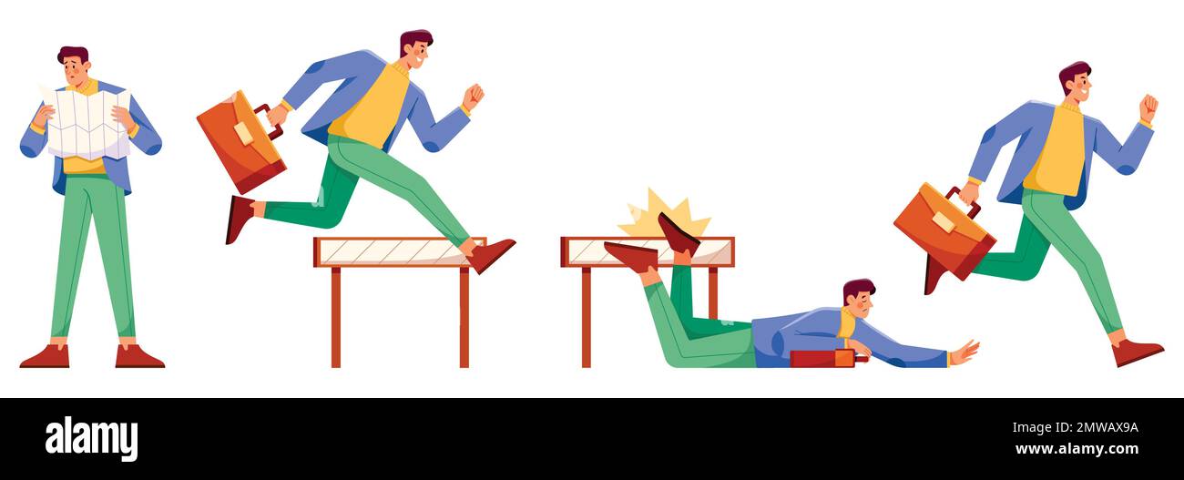 Uomo che corre saltando cadere cercando Illustrazione Vettoriale