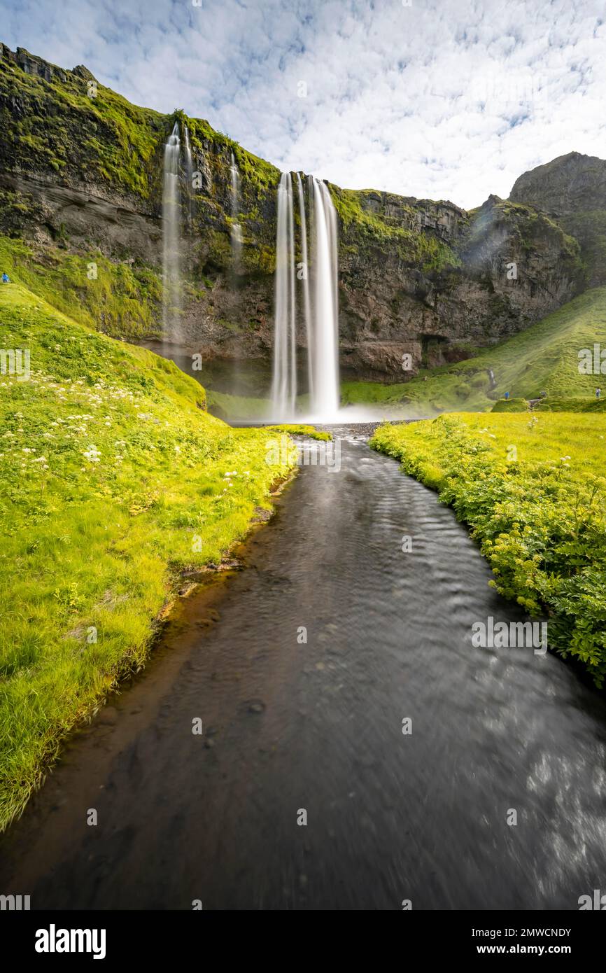 Seljalandsfoss, esposizione lunga, Islanda Foto Stock