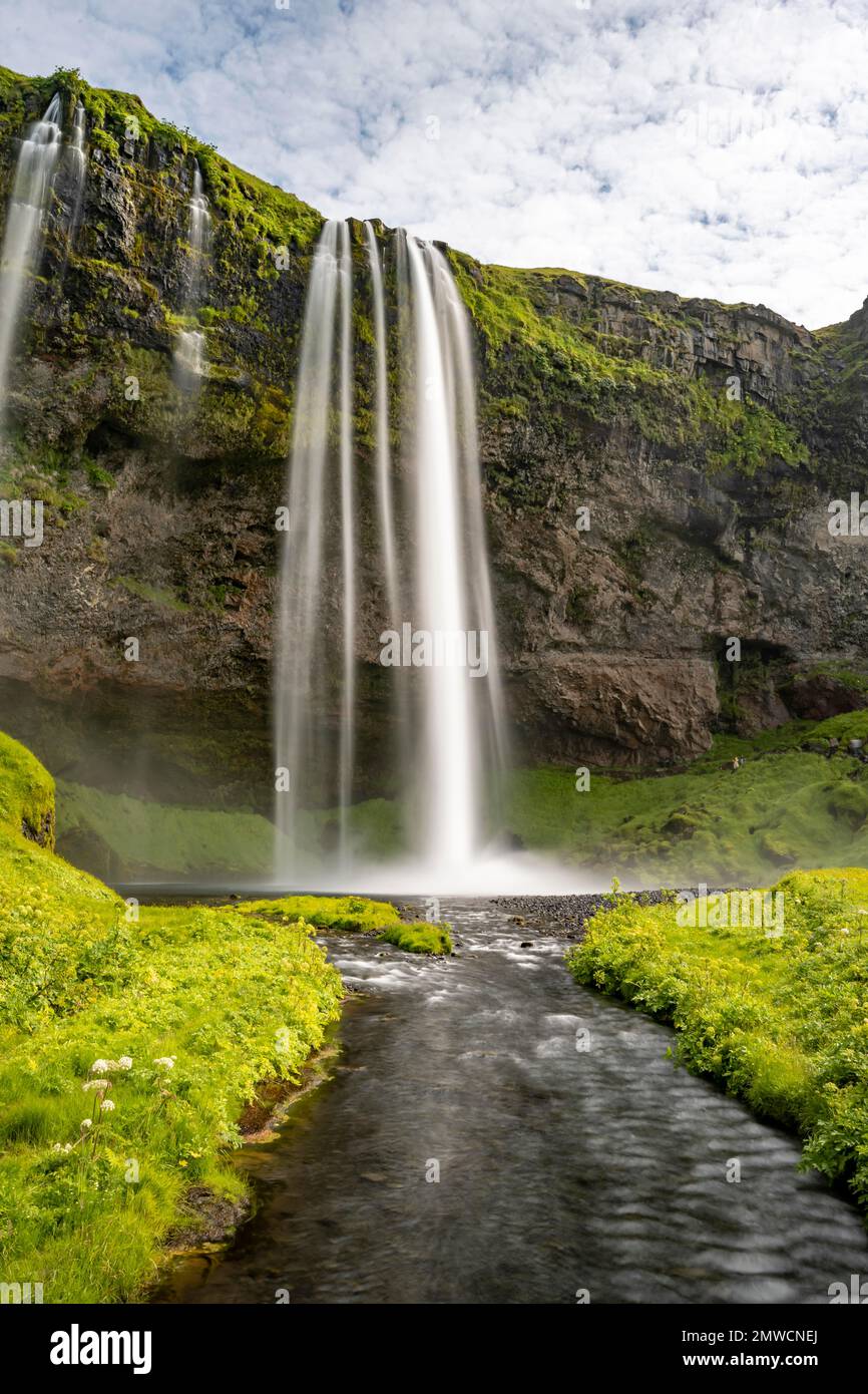 Seljalandsfoss, esposizione lunga, Islanda Foto Stock
