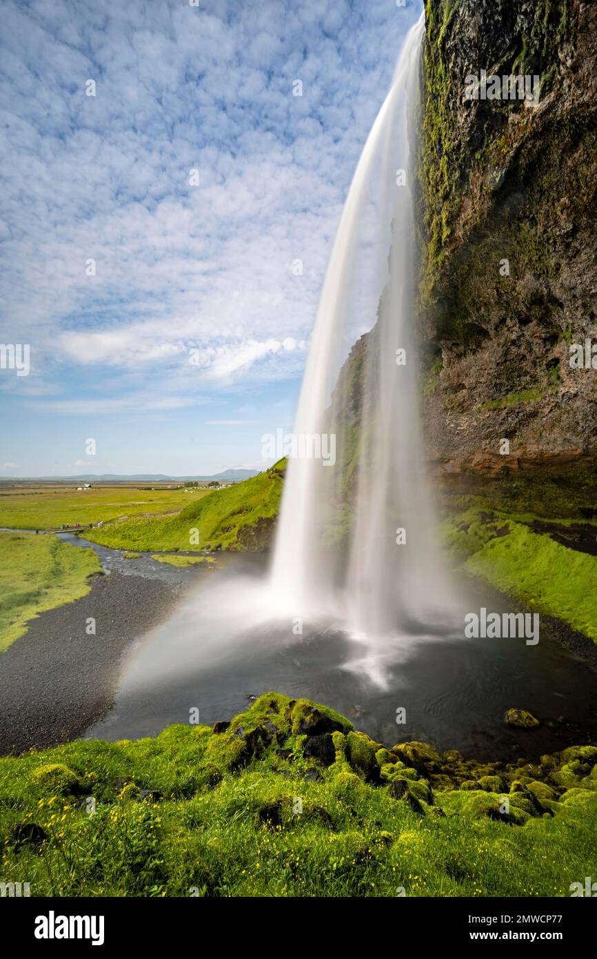 Seljalandsfoss, esposizione lunga, Islanda Foto Stock