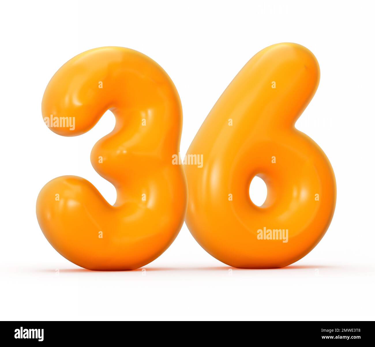 Immagine 3D di una gelatina arancione lucida numero 36 isolata su sfondo bianco Foto Stock