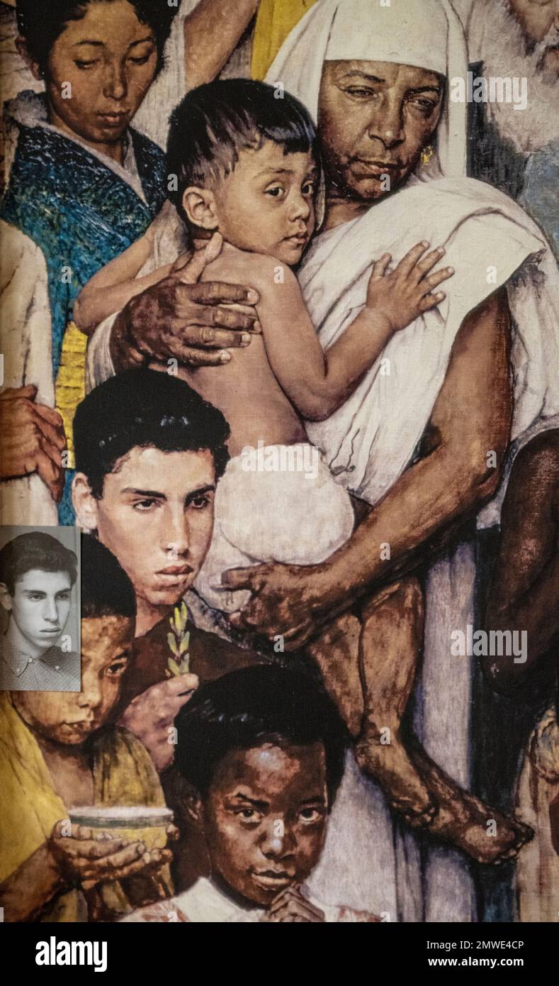 Una fotografia usata da Norman Rockwell per un giovane nel dipinto chiamato la regola d'oro. Foto Stock