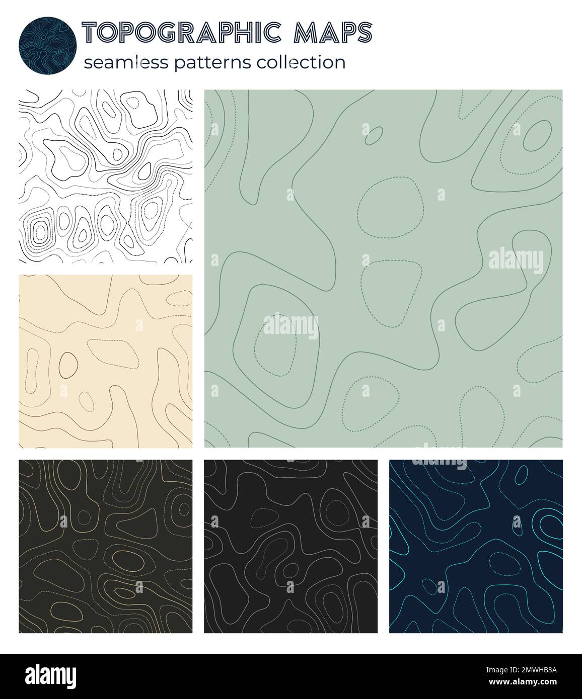 Mappe topografiche. Motivi isolati artistici, design senza cuciture. Sfondo di classe. Illustrazione vettoriale. Illustrazione Vettoriale