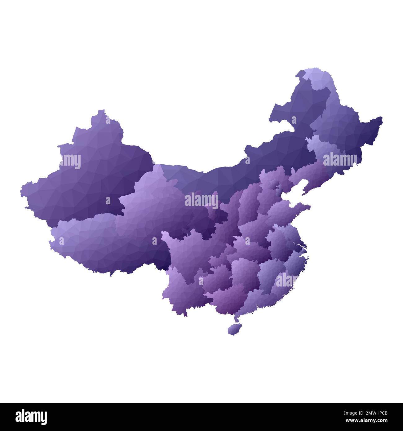 Mappa della Cina. Stile geometrico contorno paese. Incantevole illustrazione vettoriale viola. Illustrazione Vettoriale