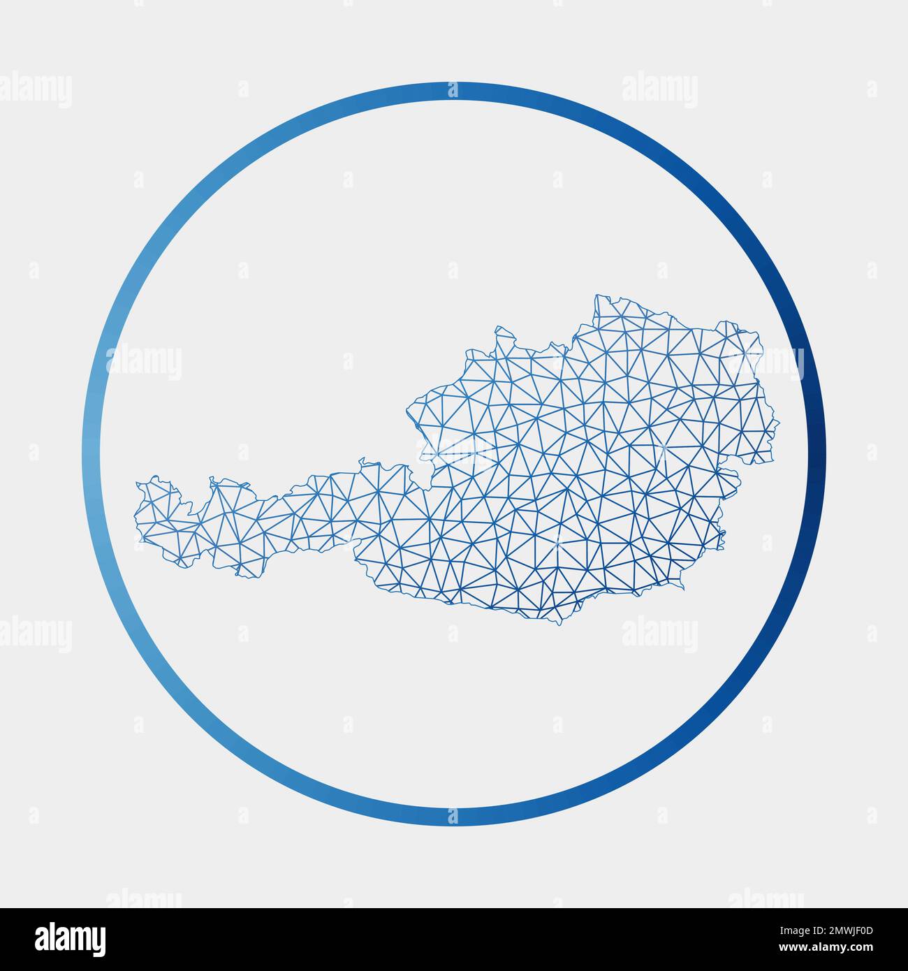 Icona Austria. Mappa della rete del paese. Insegna rotonda Austria con anello gradiente. Tecnologia, Internet, rete, concetto di telecomunicazione. Illustrazione Vettoriale