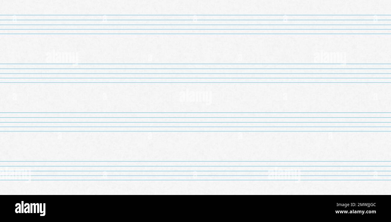 Texture di carta del manoscritto senza cuciture, fondo bianco semplice con stavata blu chiaro o motivo a righe del pentagramma. Foglio per notebook di composizione musicale vuoto. Educato Foto Stock