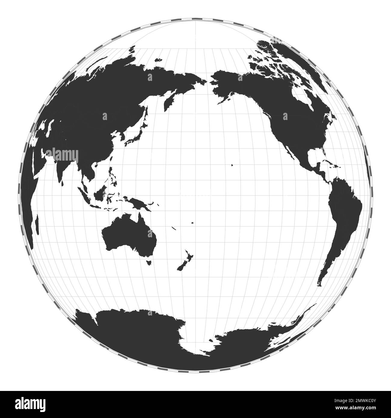 Mappa vettoriale del mondo. La proiezione della prospettiva a due mondi di Gilbert. Mappa geografica pianeggiante con linee di latitudine e longitudine. Illustrazione Vettoriale