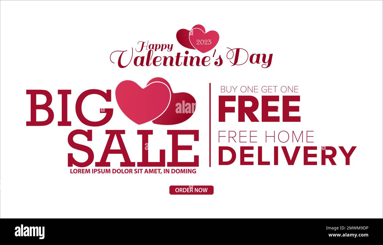Illustrazione vettoriale di buon giorno San Valentino Big sale banner sfondo design. Sito web, poster, buoni, pubblicità. Illustrazione Vettoriale