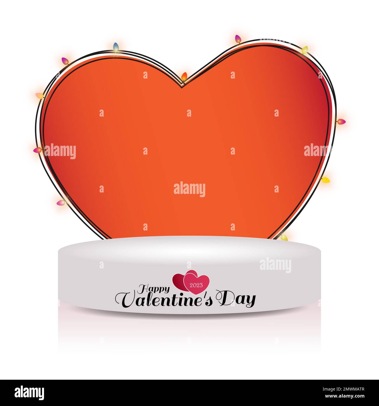 Buon San Valentino sfondo. Cuori grandi con luce e forma 3D per la presentazione del prodotto. Illustrazione vettoriale per sito web, poster, annunci, c Illustrazione Vettoriale