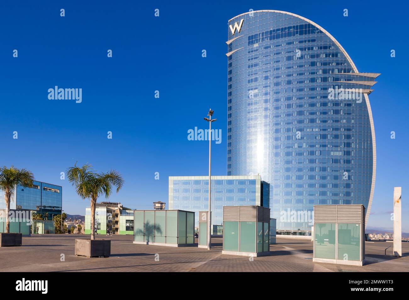 W Barcelona Hotel, popolare conosciuto come Hotel vela (Sail Hotel), Barcellona, Spagna Foto Stock