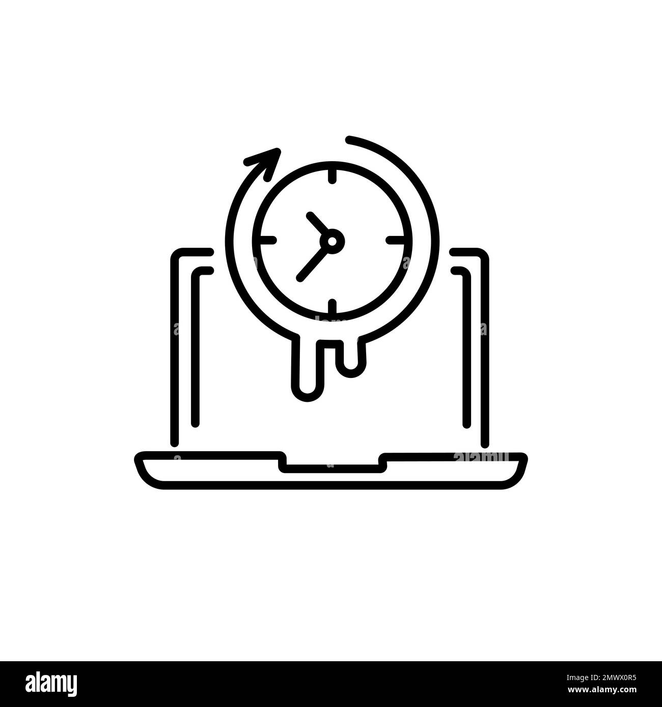 Tempo trascorso vicino al concetto di computer. Accedi a pagina Web, app mobile, pulsante, logo. Elemento isolato dal vettore. Illustrazione Vettoriale
