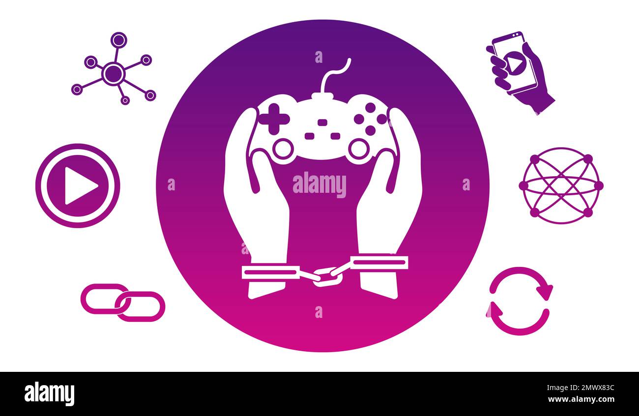 Illustrazione di un concetto di dipendenza da videogiochi Foto Stock