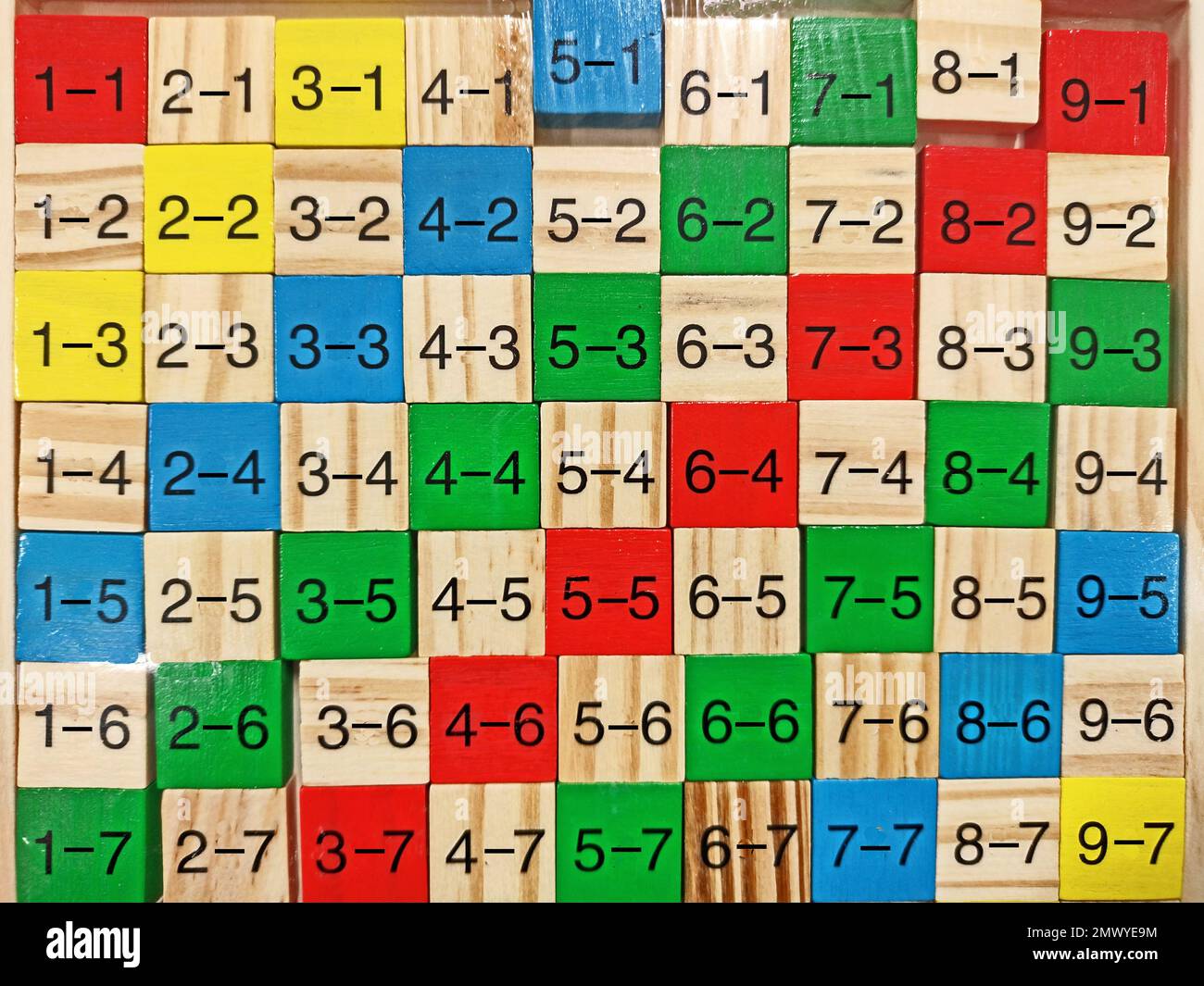 sottrazione - operazioni matematiche su una tavola colorata. Meno operazioni Foto Stock