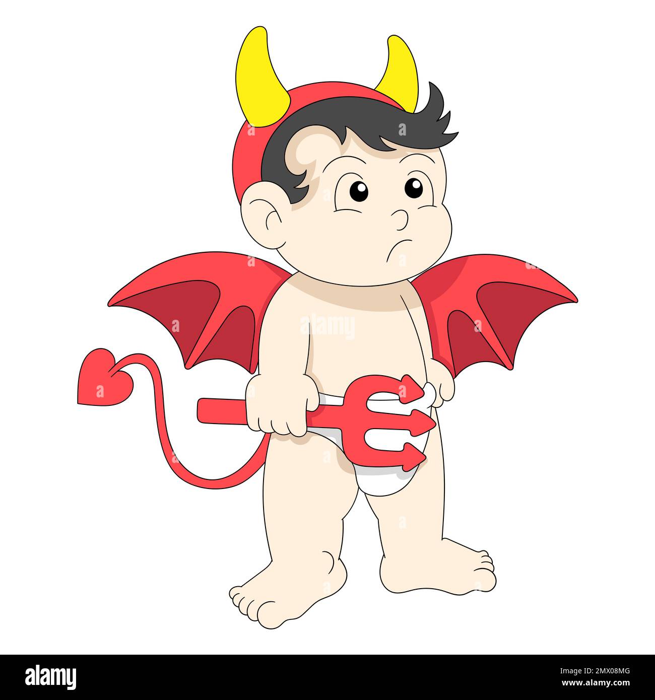 il bambino sta cosplaying in un costume carino e carino del diavolo. disegno vettoriale Illustrazione Vettoriale