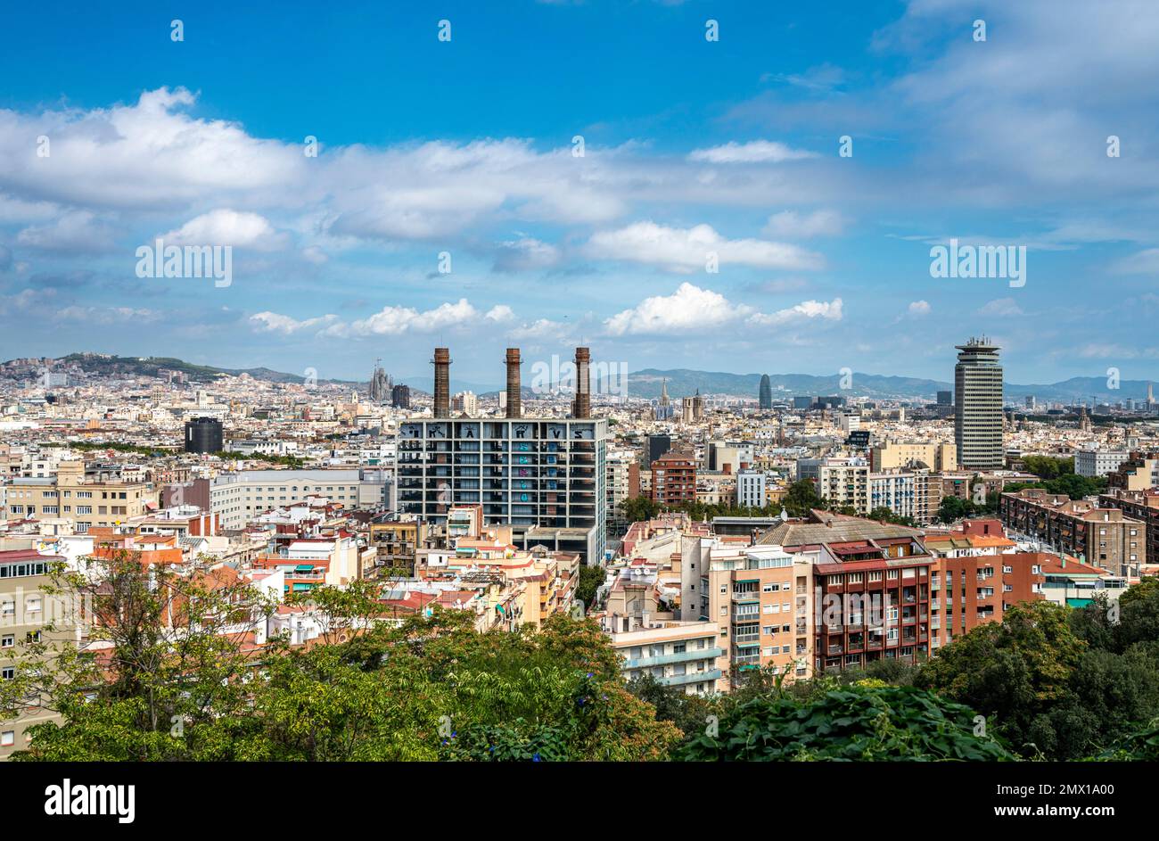 Vista dal Palau Nacional al centro di Barcellona, Catalogna, Spagna Foto Stock