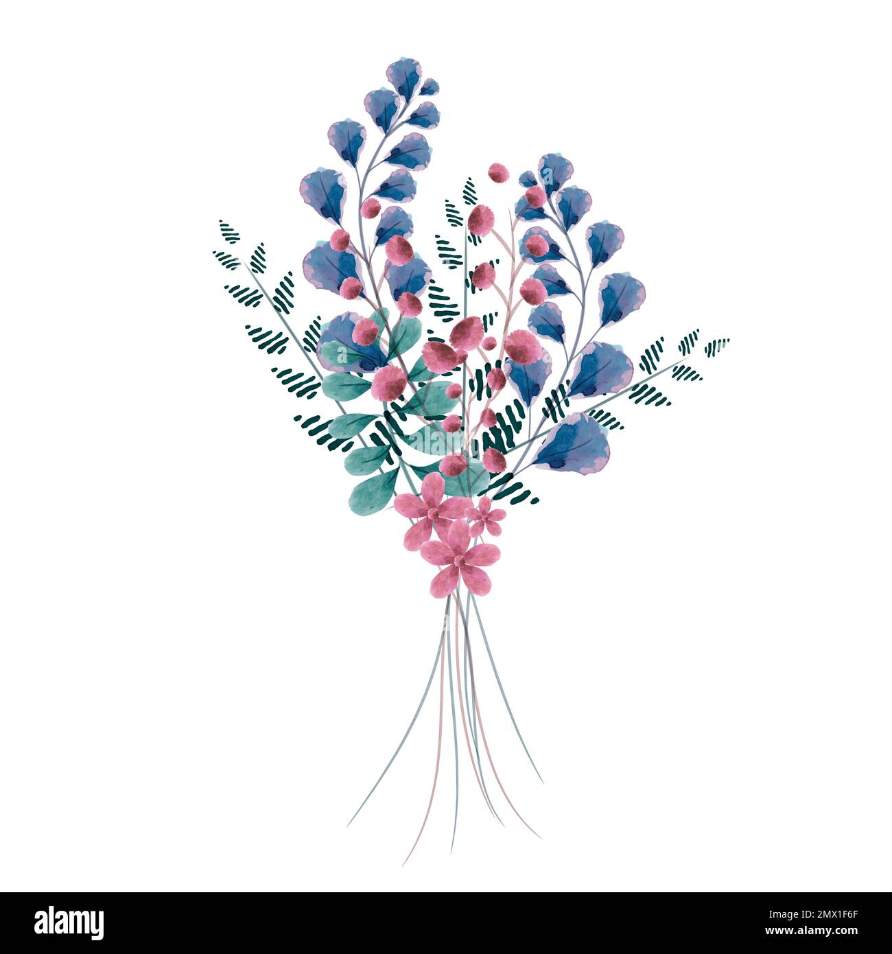 Bel bouquet di fiori acquerelli da utilizzare come biglietto di auguri per la Festa della mamma, San Valentino o per stampare e mettere in una foto. Decorazioni eleganti Illustrazione Vettoriale