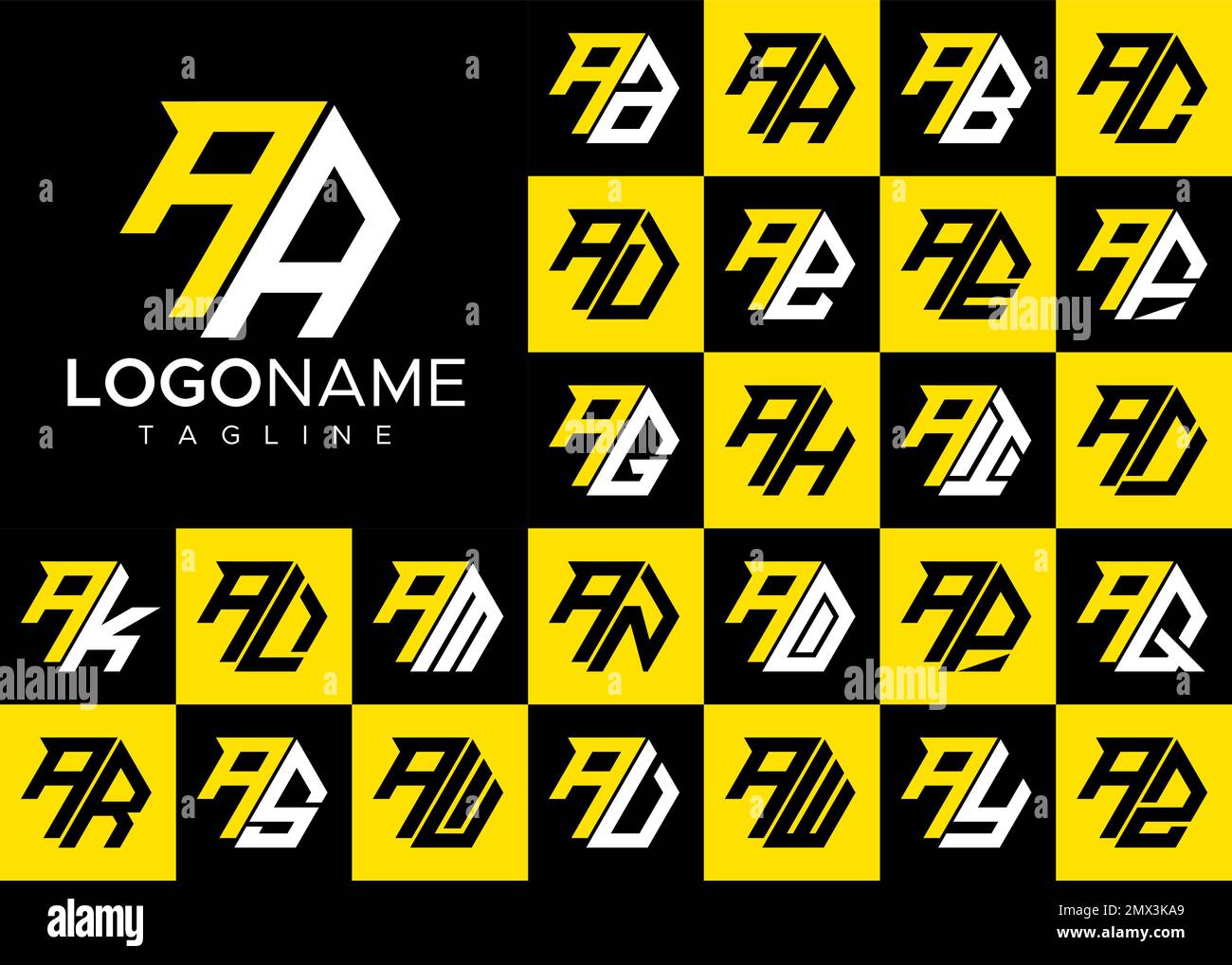 Set di logo a lettera esagonale. Lettera moderna Un pacchetto modello di logo. Illustrazione Vettoriale