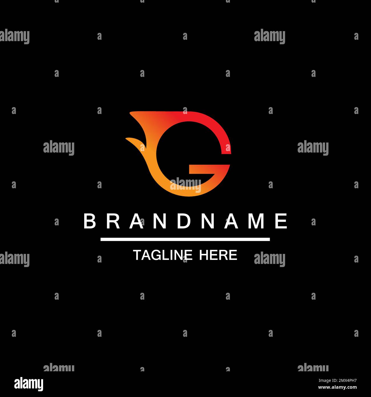 Illustrazione vettoriale della lettera astratta G con fiamme e disegno Orange Swoosh Illustrazione Vettoriale