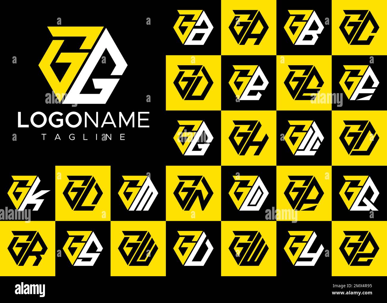 Set di logo lettera G esagonale. Moderno pacchetto modello logo G lettera. Illustrazione Vettoriale