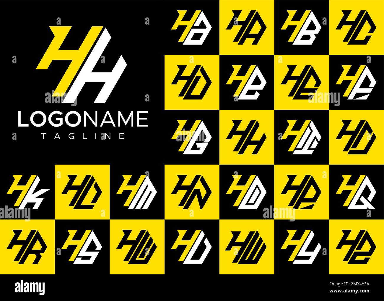 Set di logo lettera H esagonale. Modello moderno con logo H in lettera. Illustrazione Vettoriale