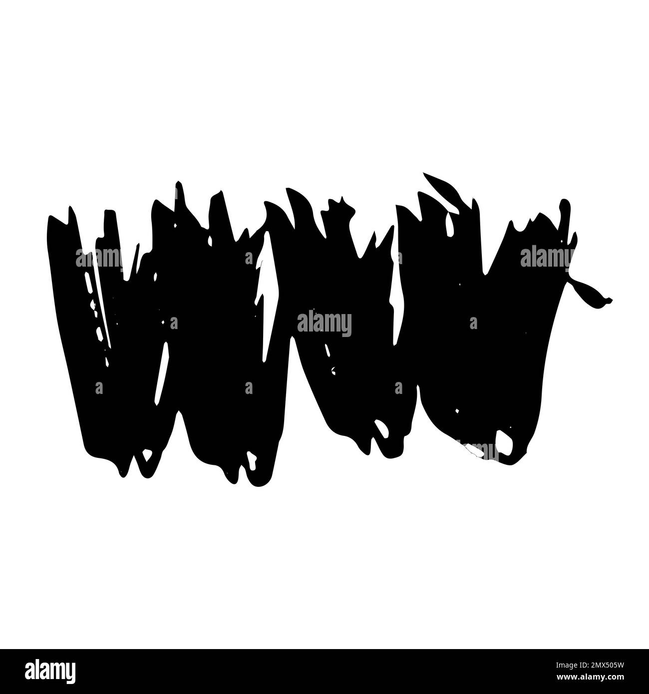 Macchia nera di pennello isolato su sfondo bianco. Punto di vernice disegnato a mano, inchiostro. Grunge spruzzi di colorante. Macchie irregolari sulla spazzola. Copia intestazione spazio. VECTO Illustrazione Vettoriale