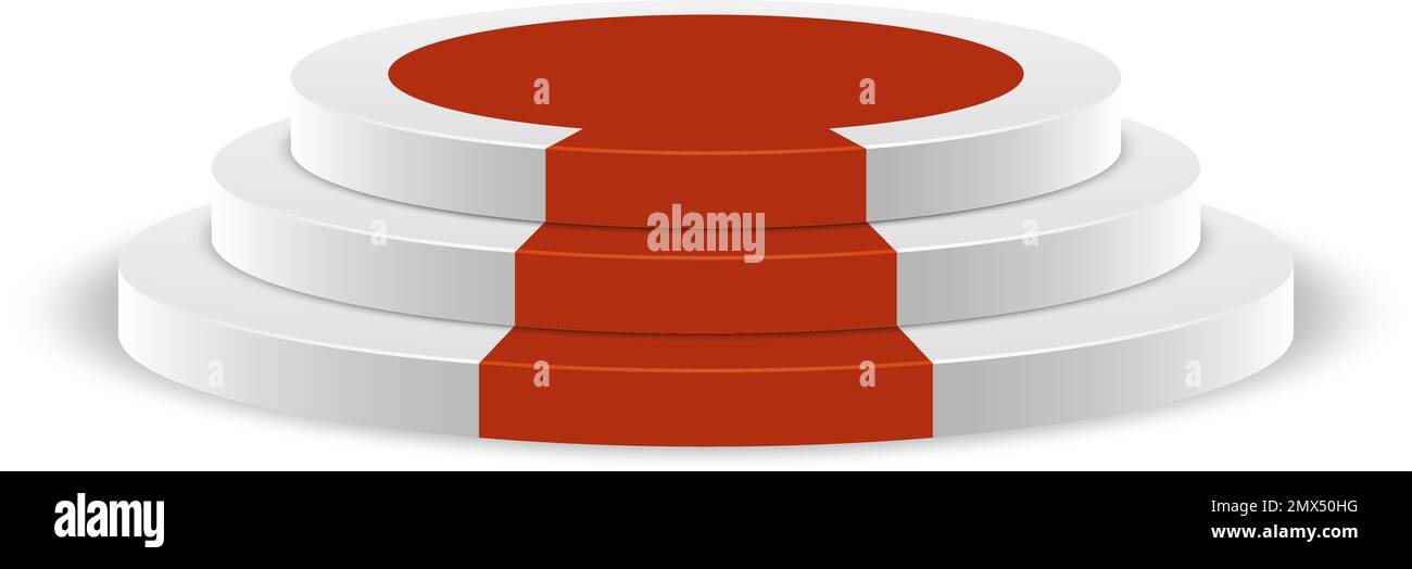 Palco bianco con tappeto rosso. Podio rotondo realistico Illustrazione Vettoriale